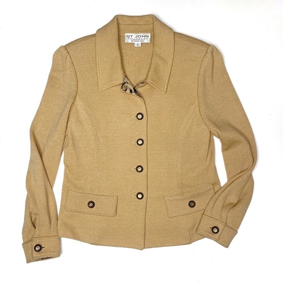 St. John Knit Button Front Blazer Tan 2 - Picture 1 of 8